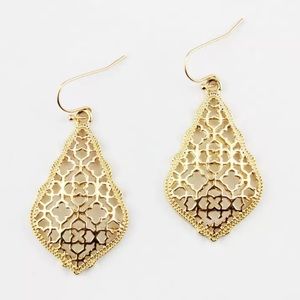 Gold Filigree Scroll Drop French Hook Earrings